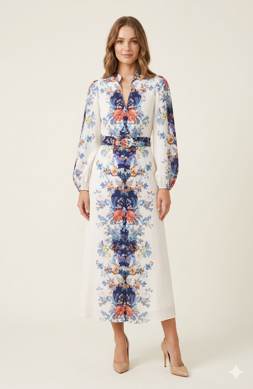 Sogna Col Navy & Rust Floral Dress 43250225-1