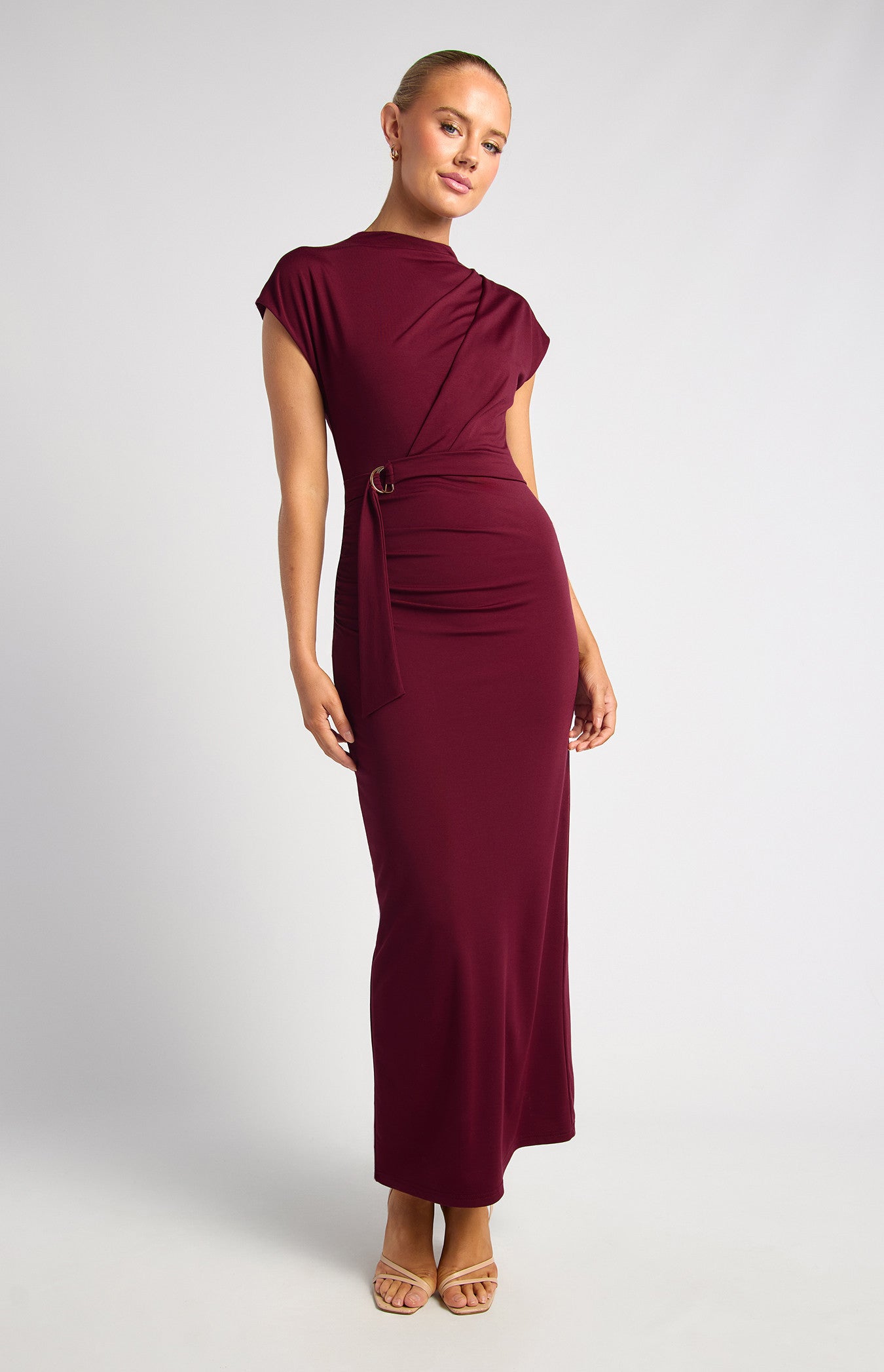 SOGNA COL DINNER DRESS Cap Sleeves With D-Ring Buckle Jersey Dress (SDR1941A)