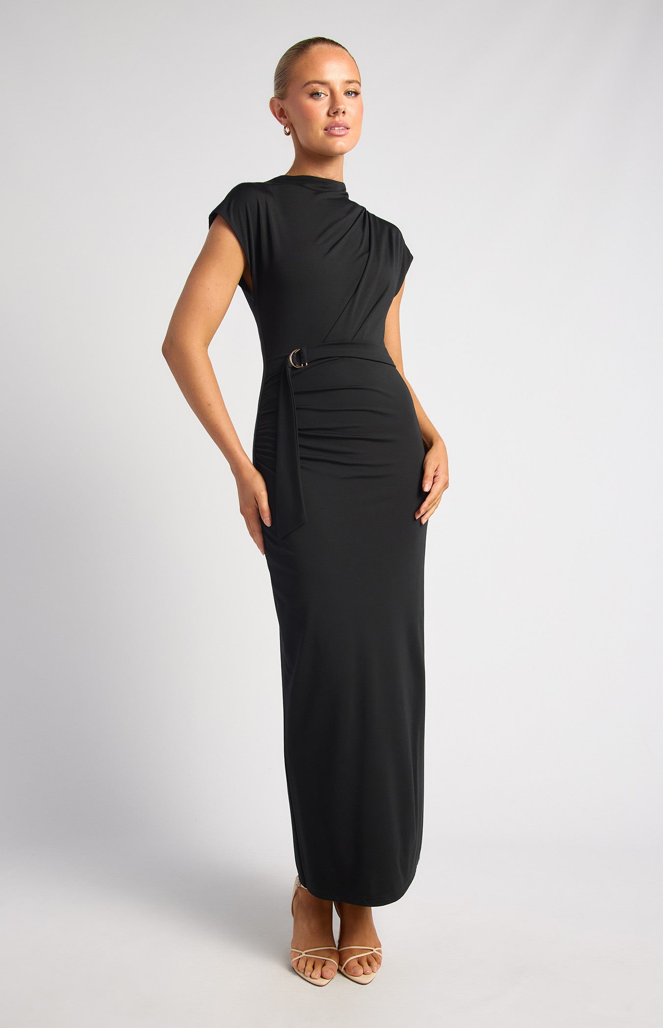 SOGNA COL DINNER DRESS Cap Sleeves With D-Ring Buckle Jersey Dress (SDR1941A)