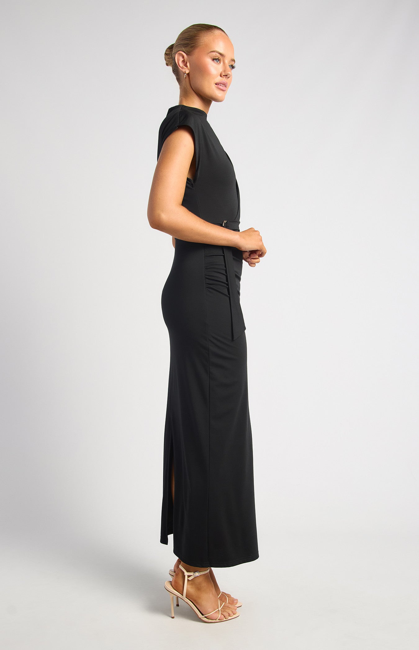 SOGNA COL DINNER DRESS Cap Sleeves With D-Ring Buckle Jersey Dress (SDR1941A)