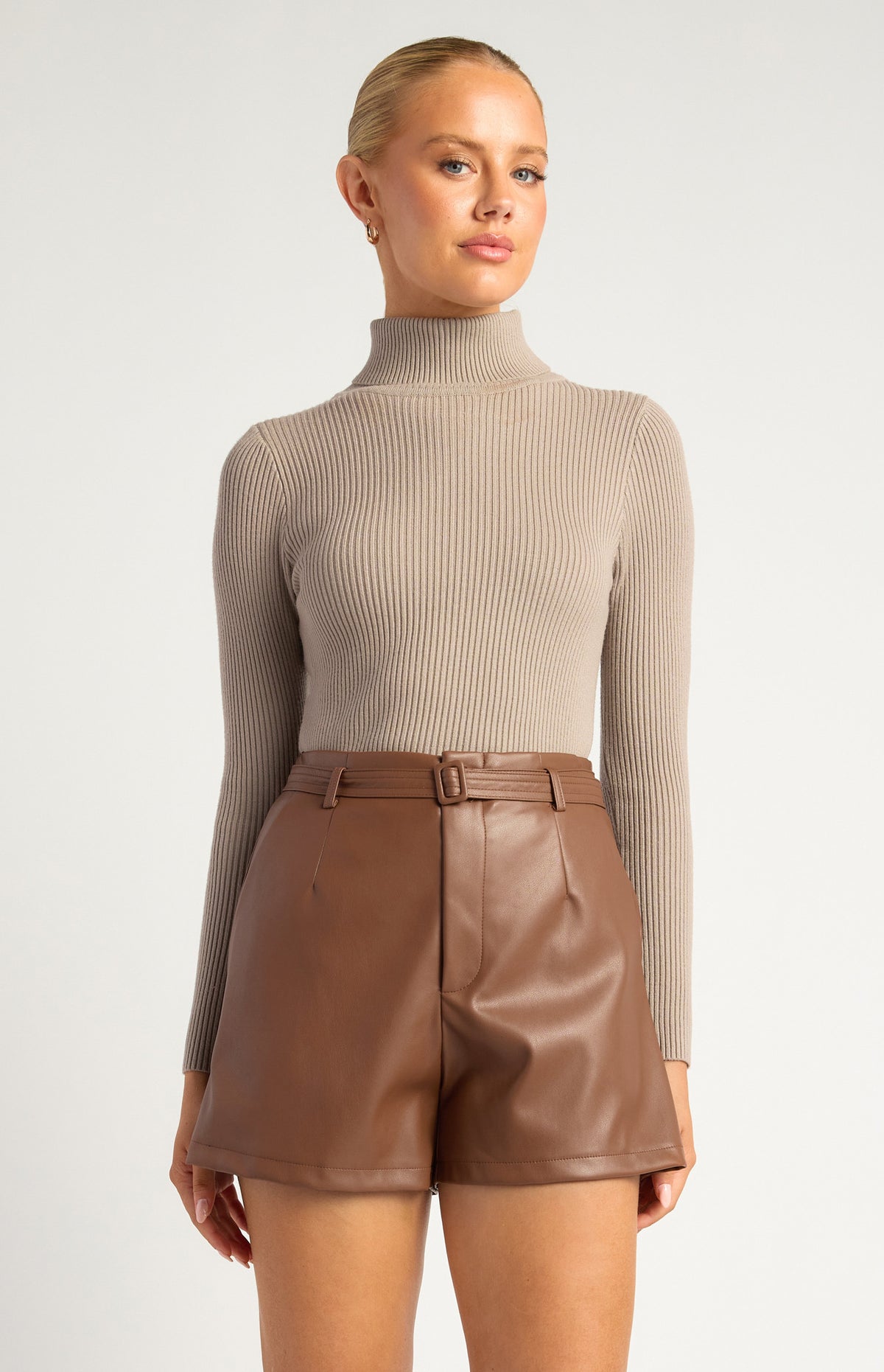 High-Neck Fitted Rib Knit Top — WPA302B