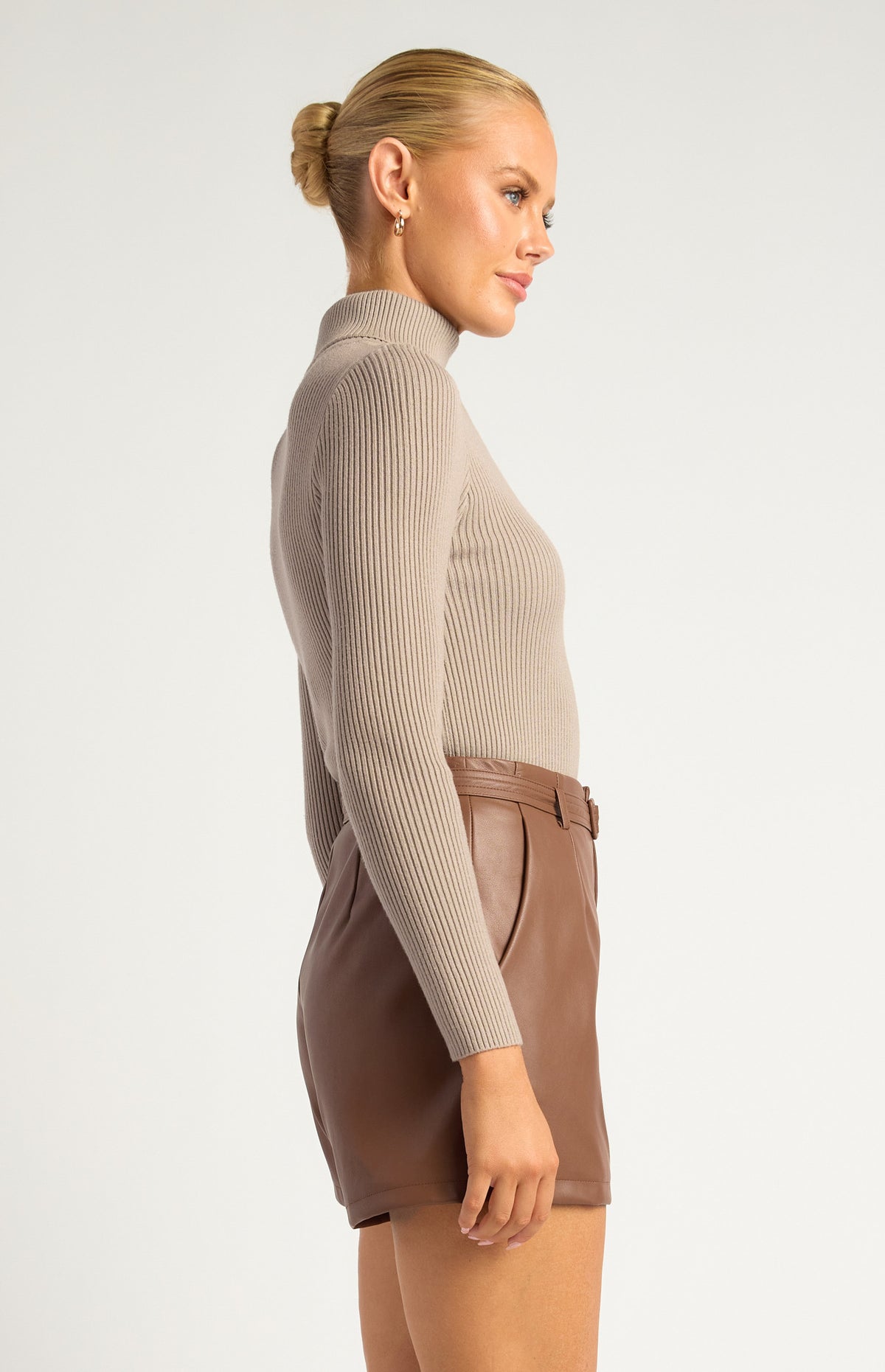 High-Neck Fitted Rib Knit Top — WPA302B