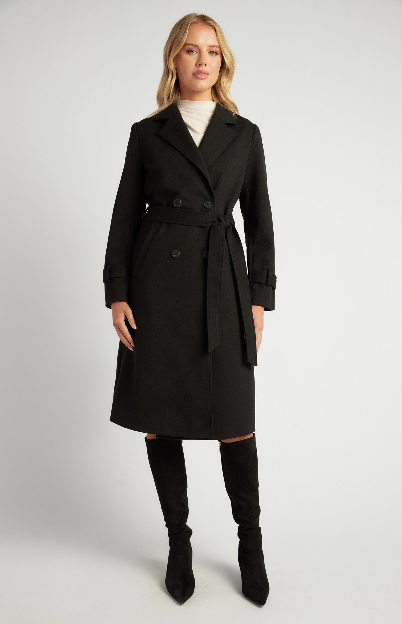 SOGNA COL DOUBLE BREASTED LONGLINE FAUX WOOL COAT - SJT390B