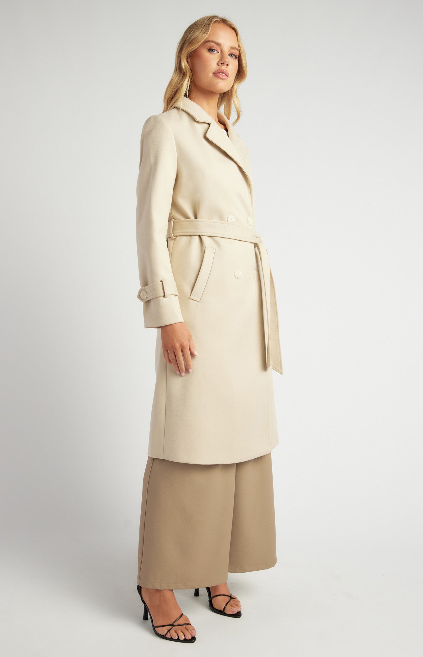 Double Breasted Longline Faux Wool Coat SJT390B