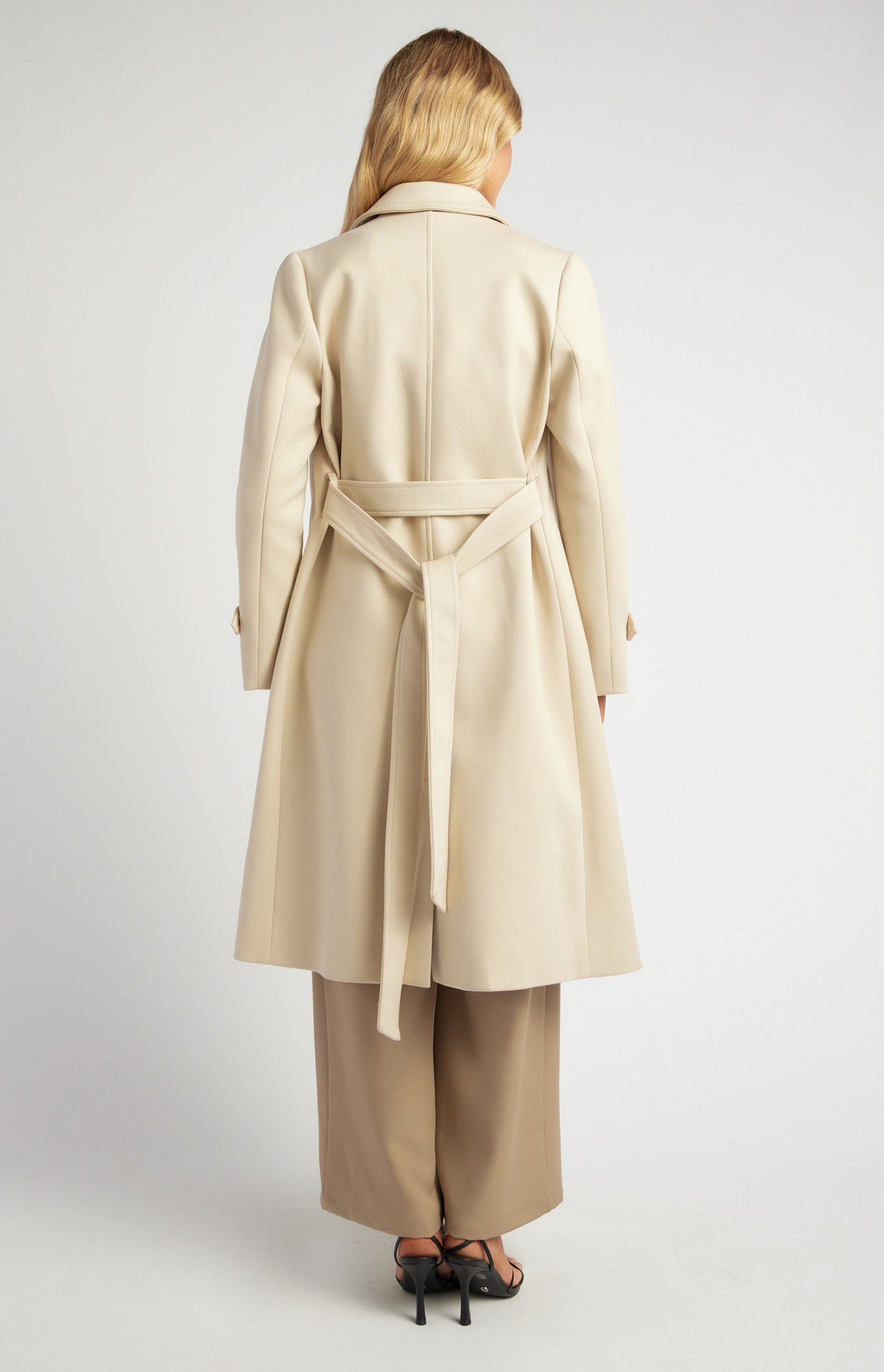 Double Breasted Longline Faux Wool Coat SJT390B