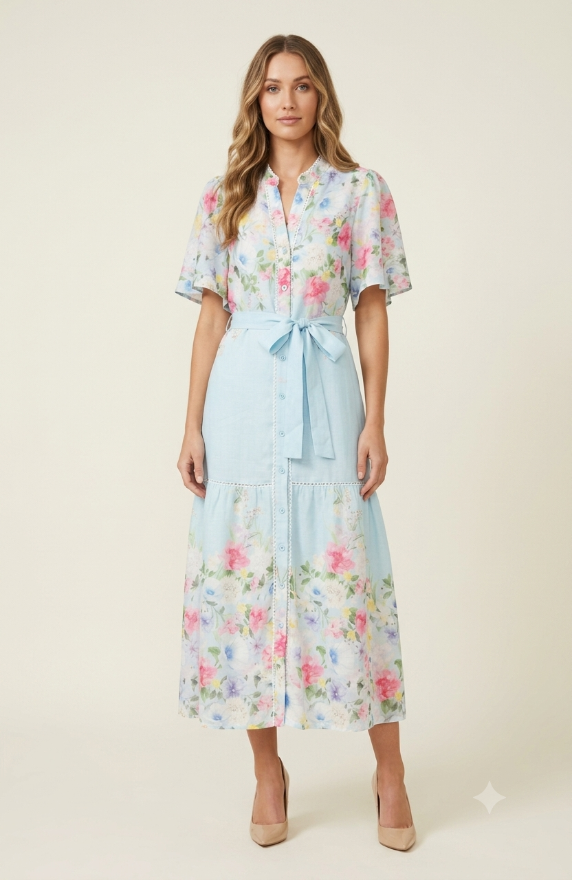 SOGNA Light Blue Floral Long Dress 43260353-1