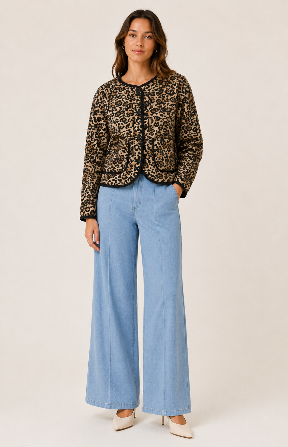 Leopard Print Contrast Trim Jacket 180302B