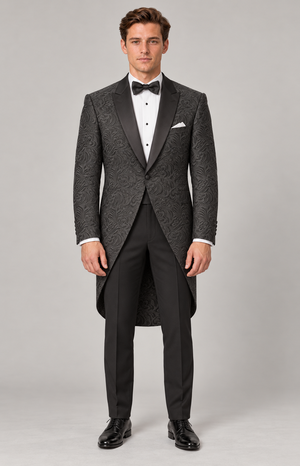 Custom Sebastian Morning Suit – Black Brocade, Size 44 – 3209-CUSTOM