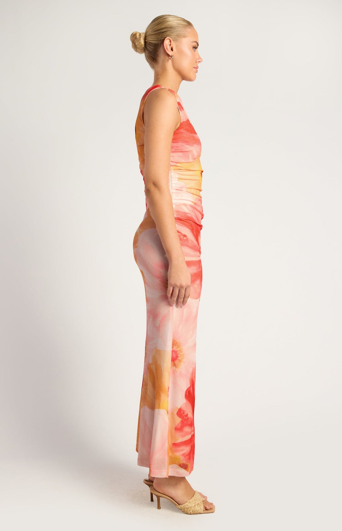 SOGNA SDR1795-4A Pink Lemon floral mesh maxi dress side view
