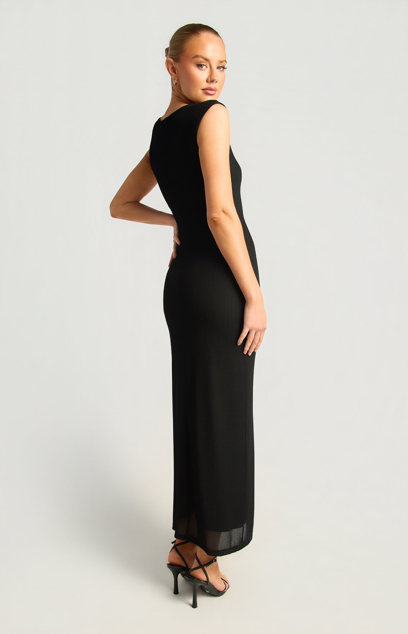 SOGNA textured jersey dress SDR1963B in Black - Back 45-degree view