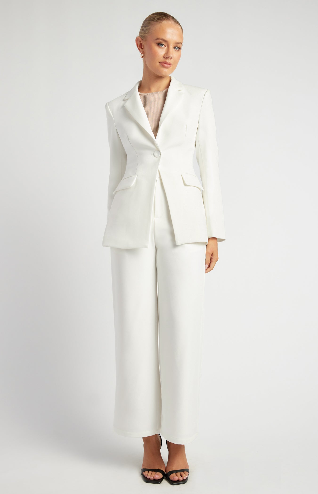 SOGNA women's cinched waist tailored blazer SJT398A in White - image 3