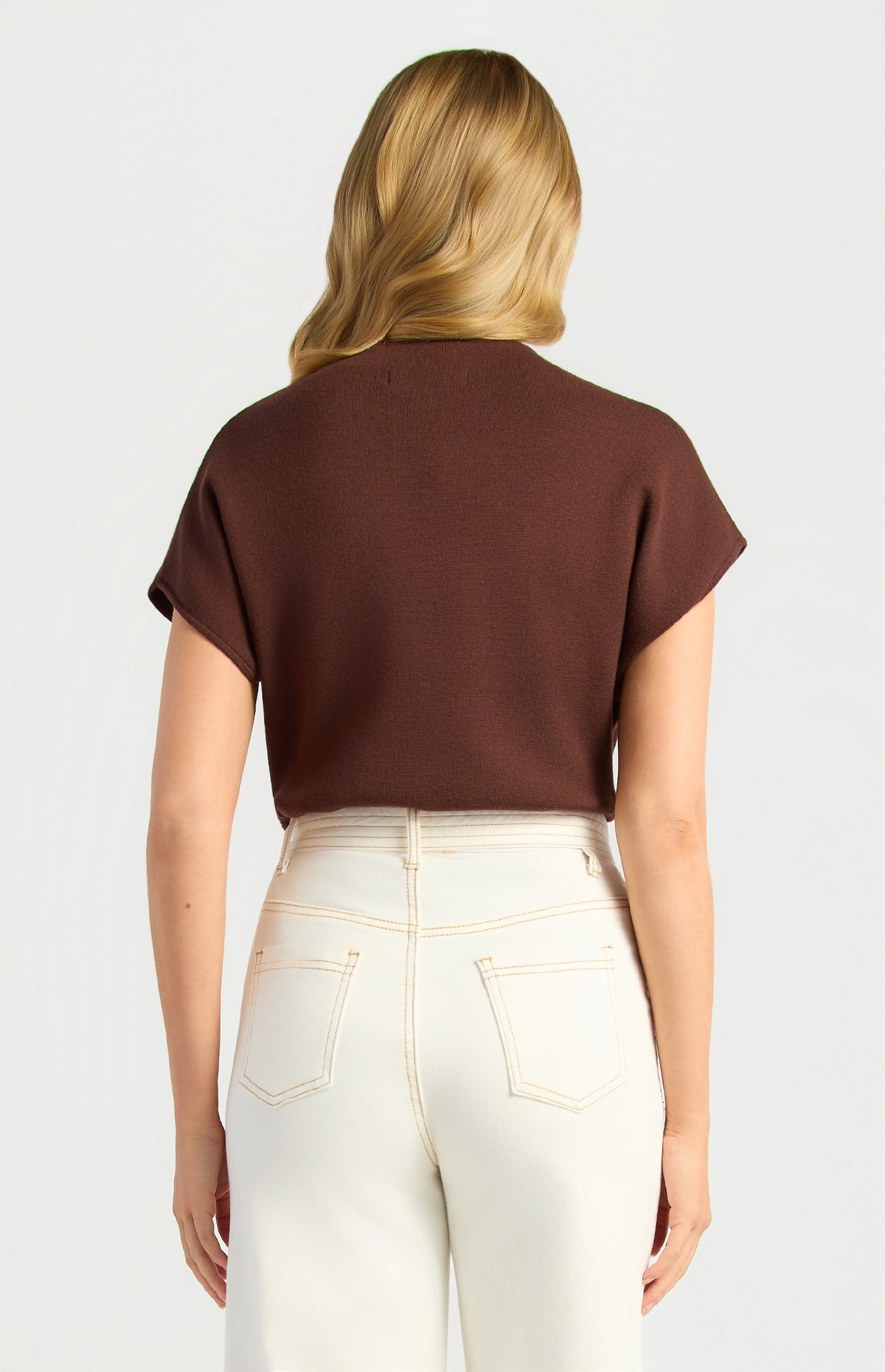 SKN967 chocolate centre-seam knit top, back view