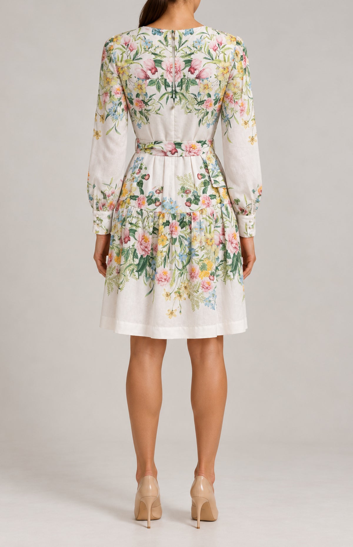 SOGNA white floral belted dress 46240013-1 — Back model view