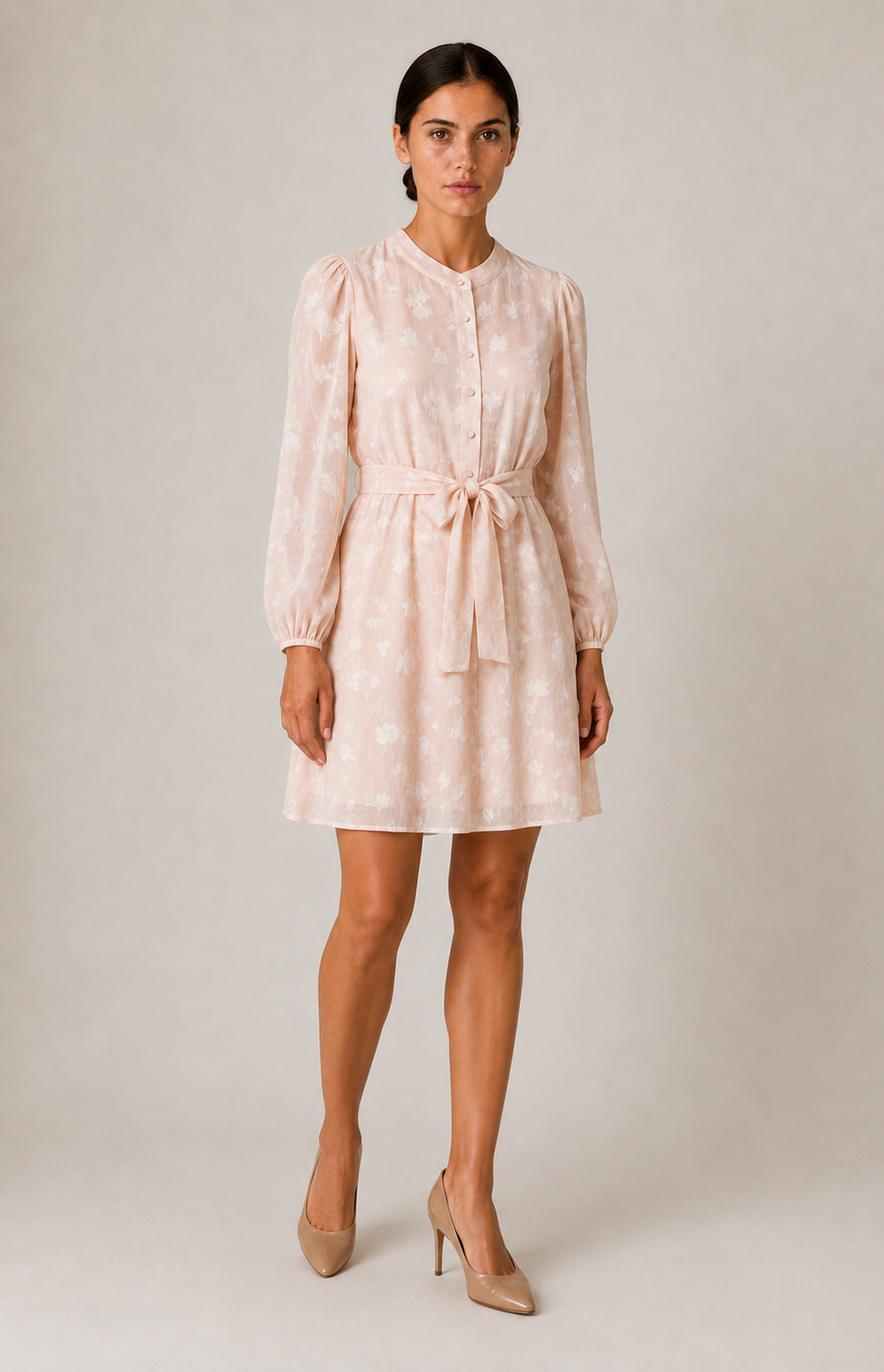 Delilah pink floral belted dress natural model view