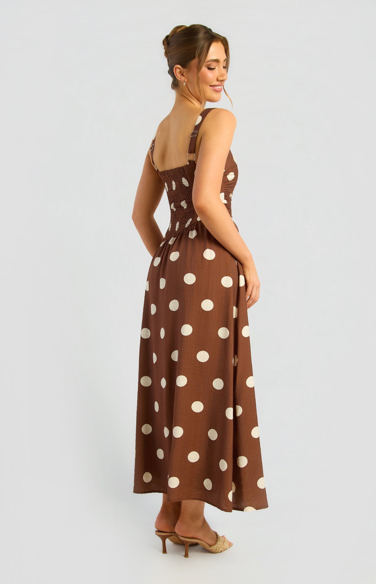 SOGNA SDR1995A dress in Chocolate Cream, back three-quarter view