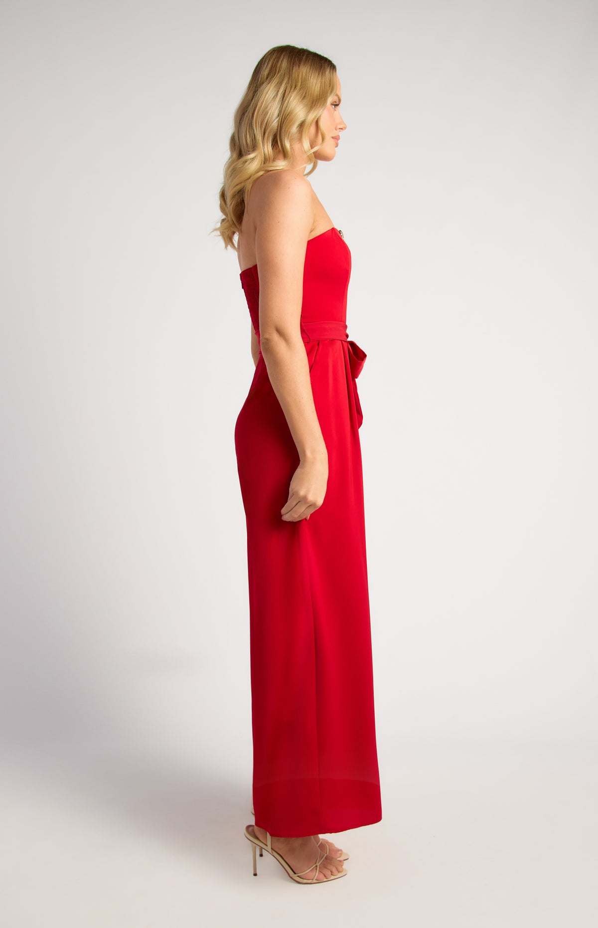 SOGNA SJP619A strapless wide-leg jumpsuit in Red, side view