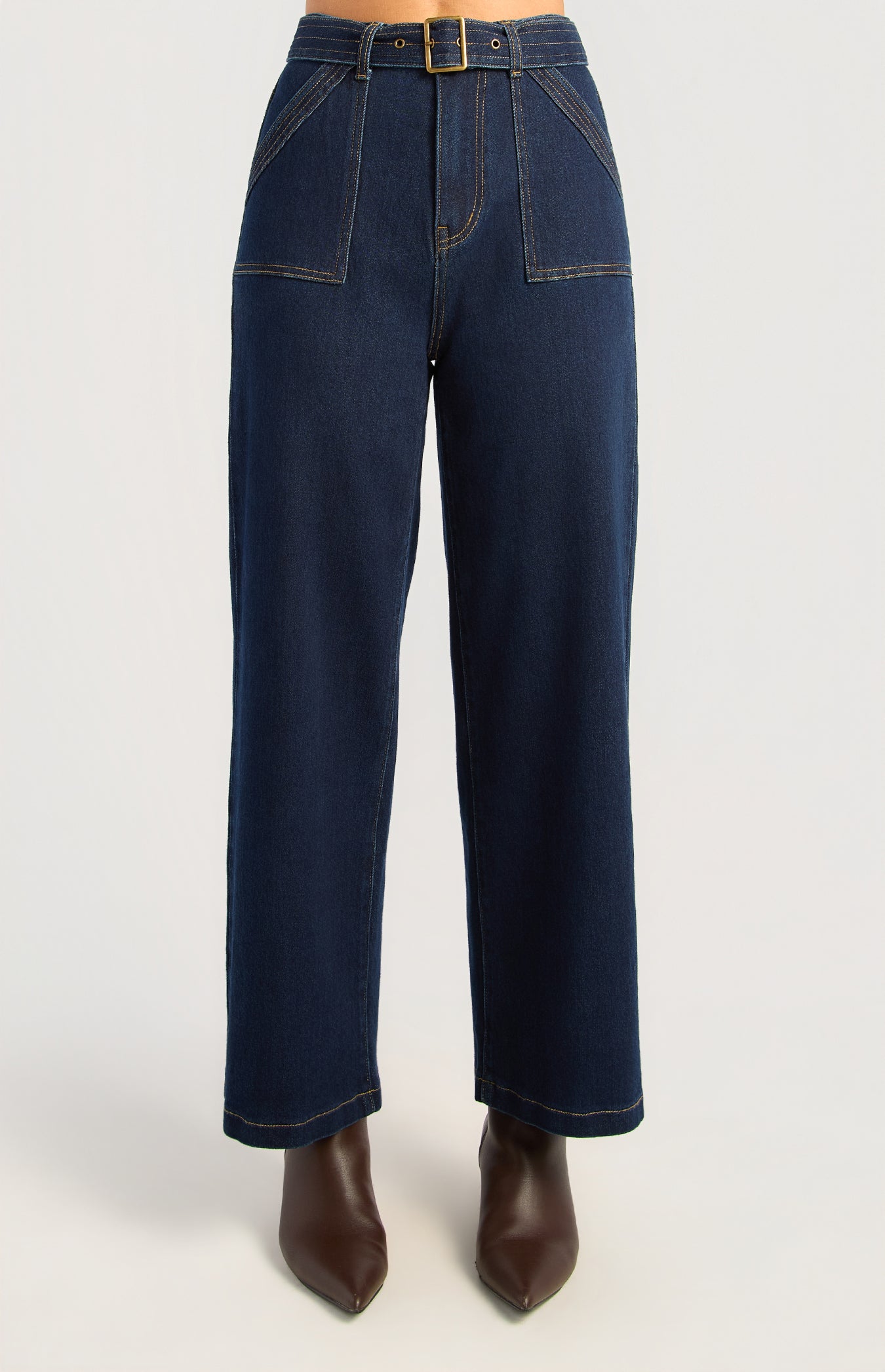 WDM654 Dark Blue denim jeans front view