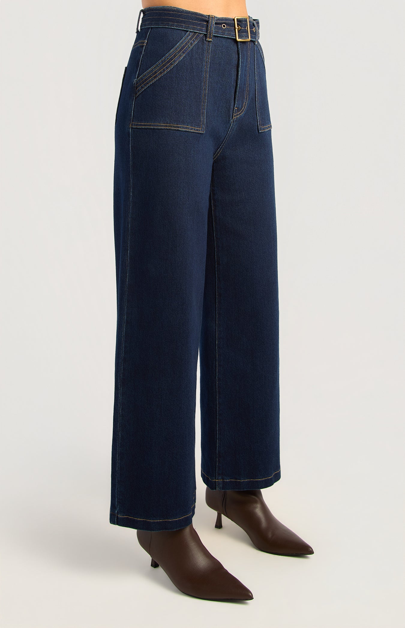 WDM654 Dark Blue denim jeans front angle