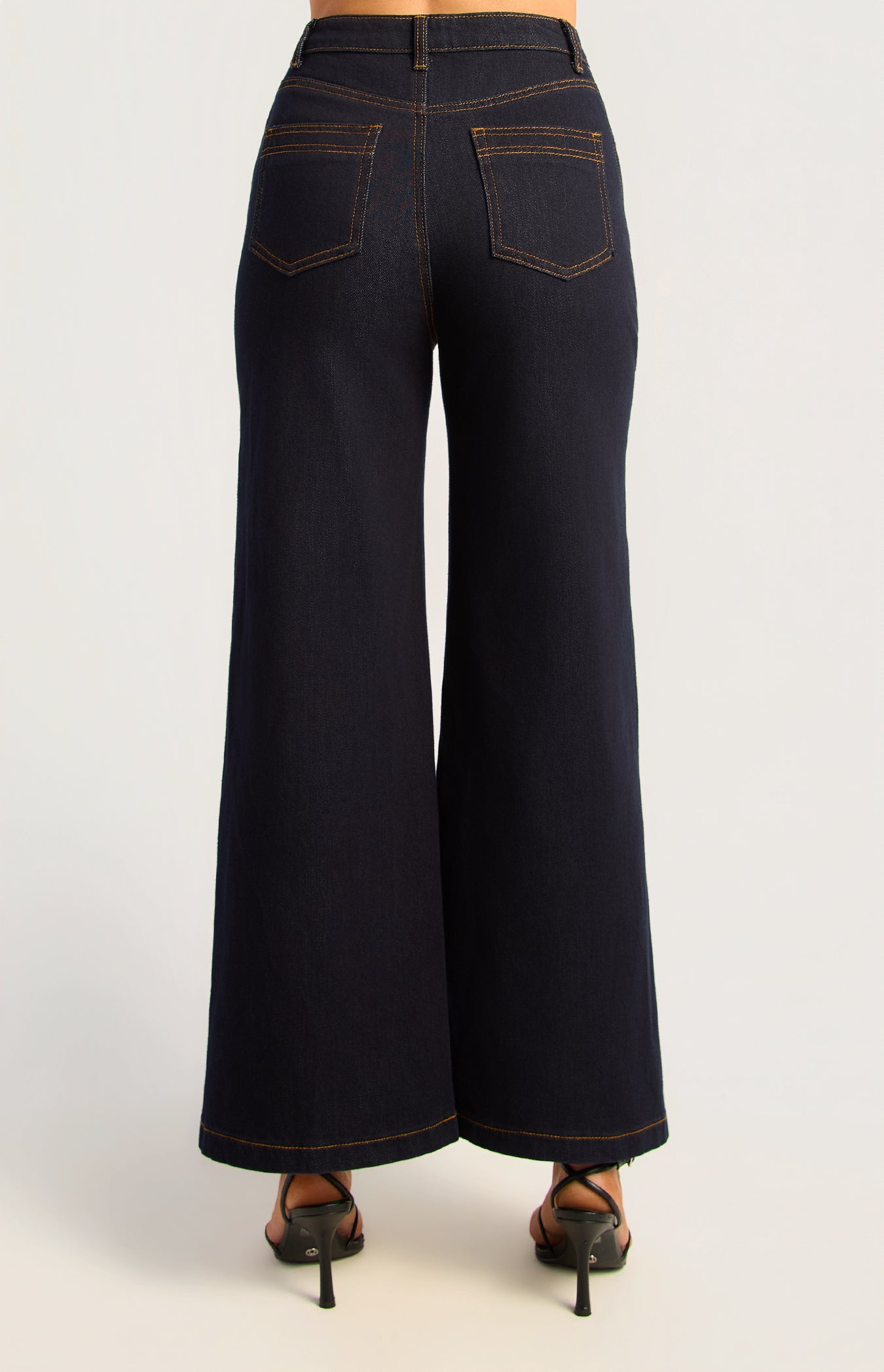 Indigo Contrast-Stitch Wide-Leg Jeans WDM658B
