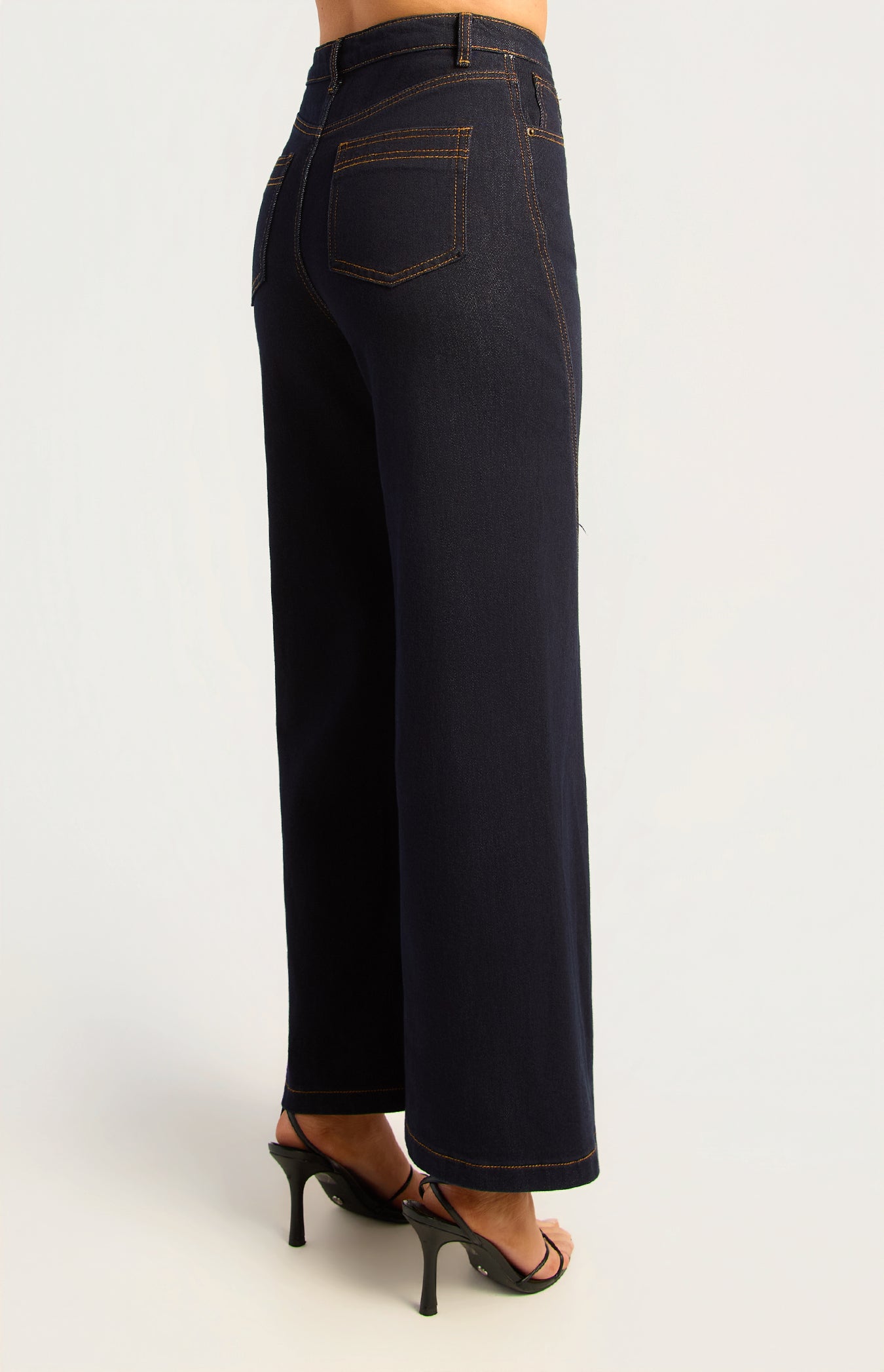 Indigo Contrast-Stitch Wide-Leg Jeans WDM658B