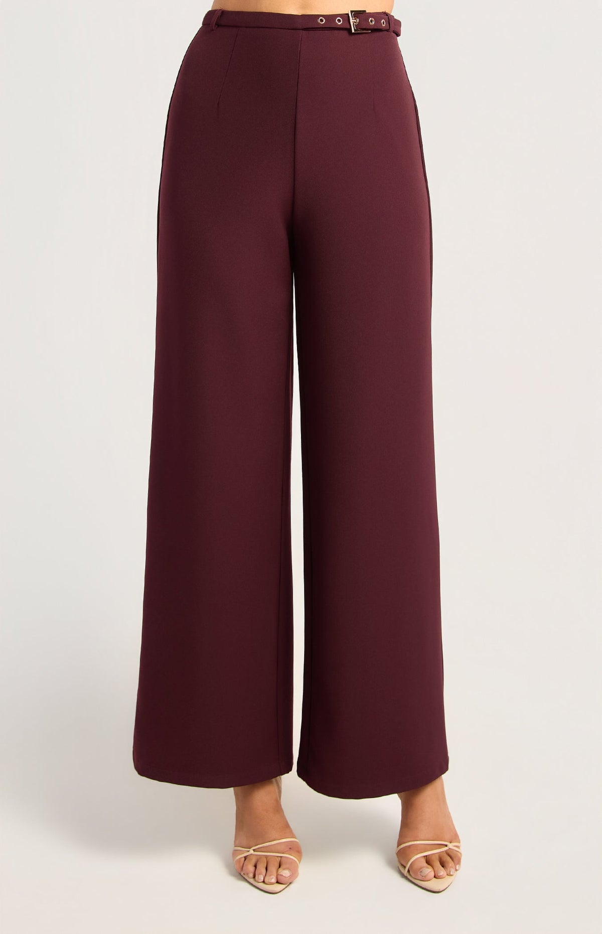 WPA361B burgundy high waist straight leg pants – alternate view