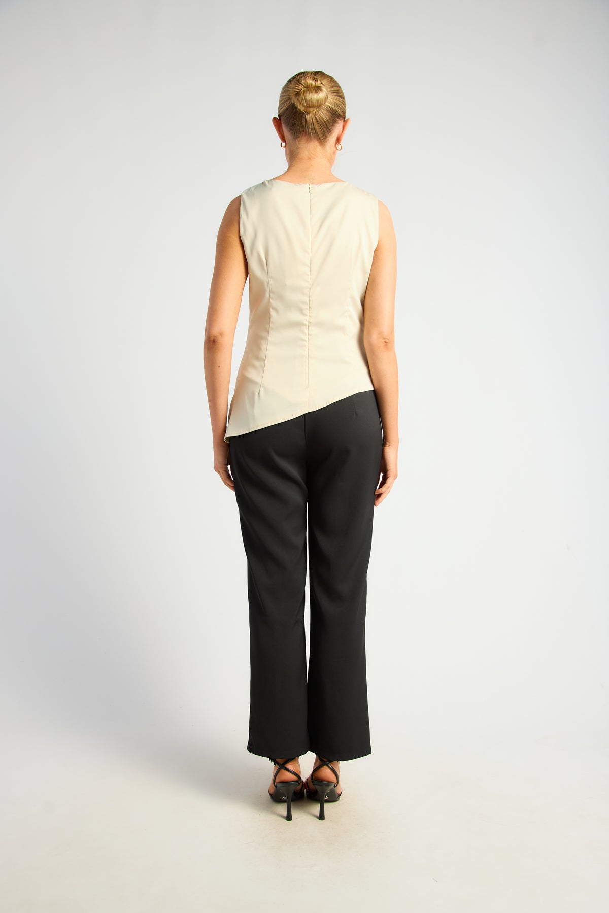 SOGNA WTO883B pleated-shoulder sleeveless top in Bone, back view