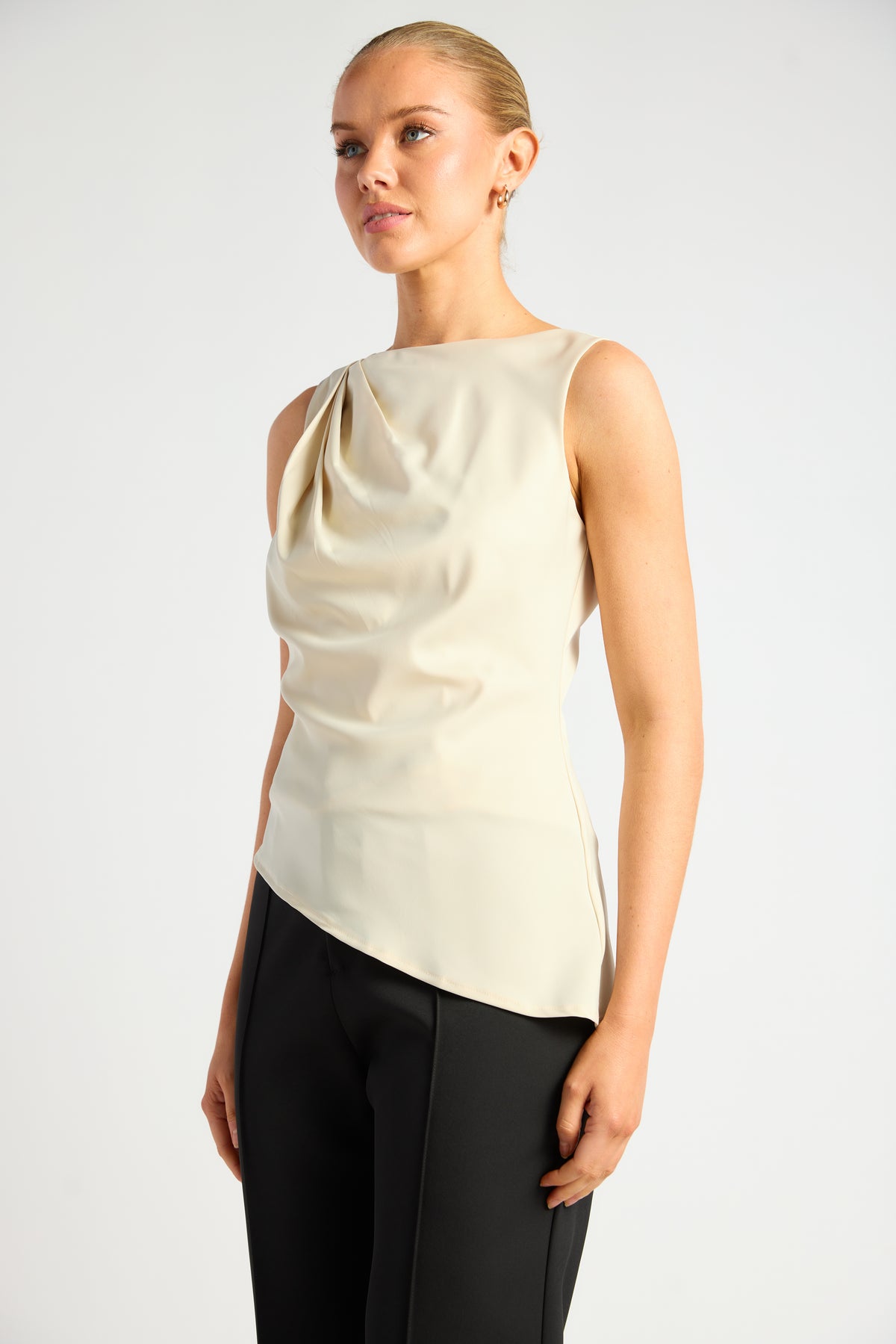 SOGNA WTO883B pleated-shoulder sleeveless top in Bone, front view