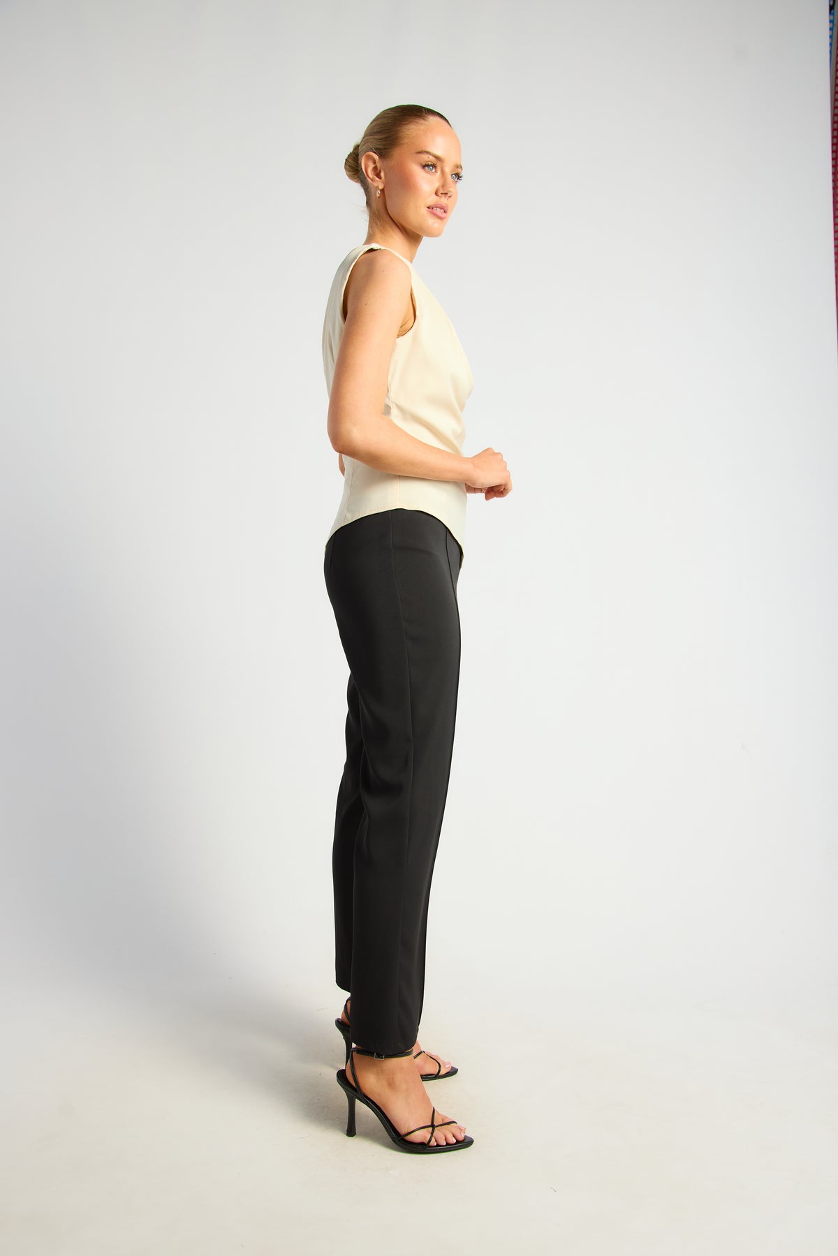 SOGNA WTO883B pleated-shoulder sleeveless top in Bone, side view