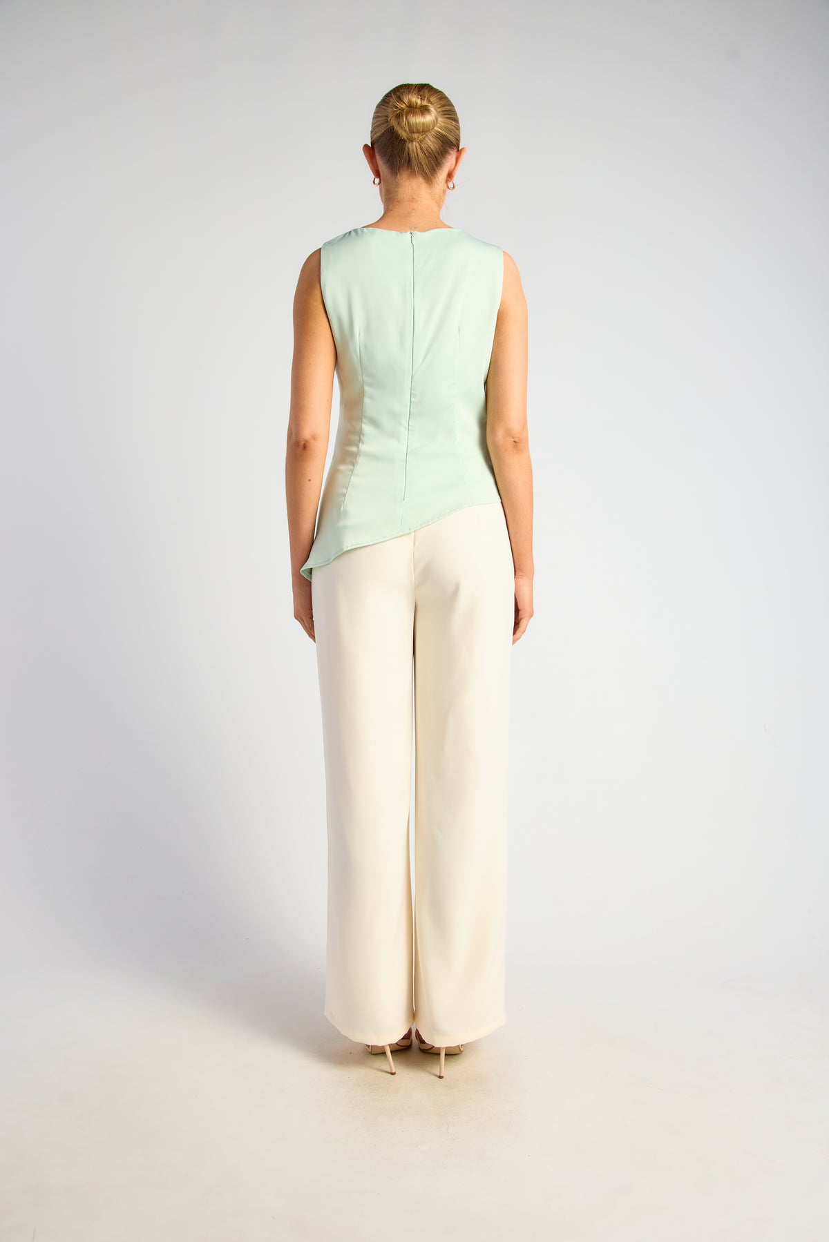 SOGNA WTO883B pleated-shoulder sleeveless top in Mint, back view