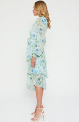 SOGNA COL Floral Print Midi Dress with Tiered Asymmetric Hem ADR1151-3A