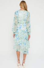 SOGNA COL Floral Print Midi Dress with Tiered Asymmetric Hem ADR1151-3A