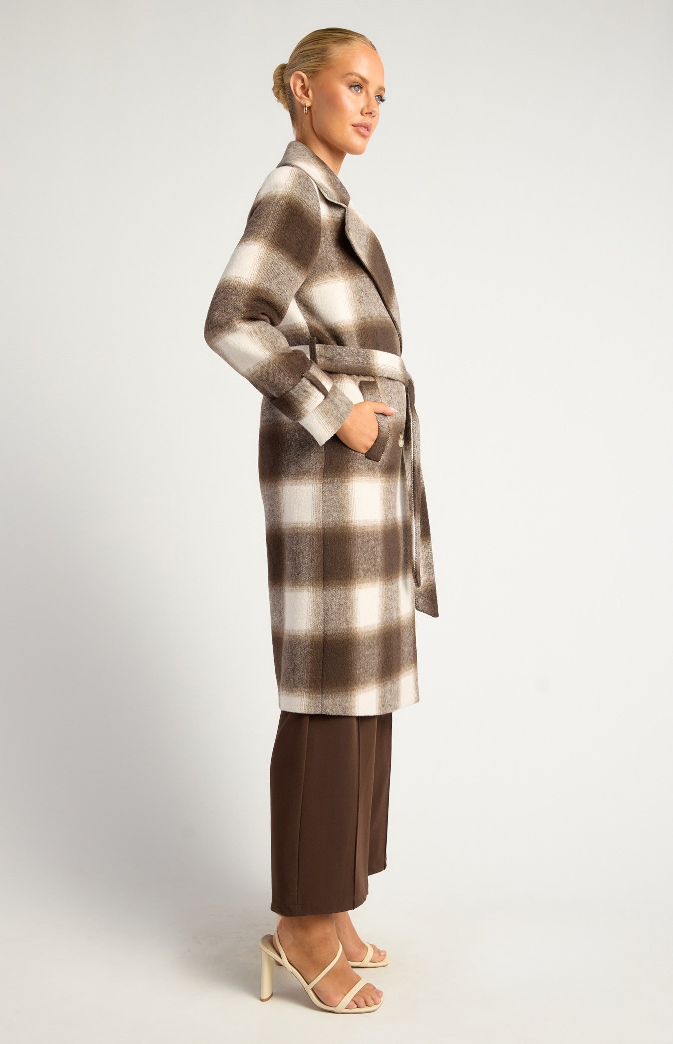 Checkered Double Breasted Faux Wool Coat  AJT315-3B