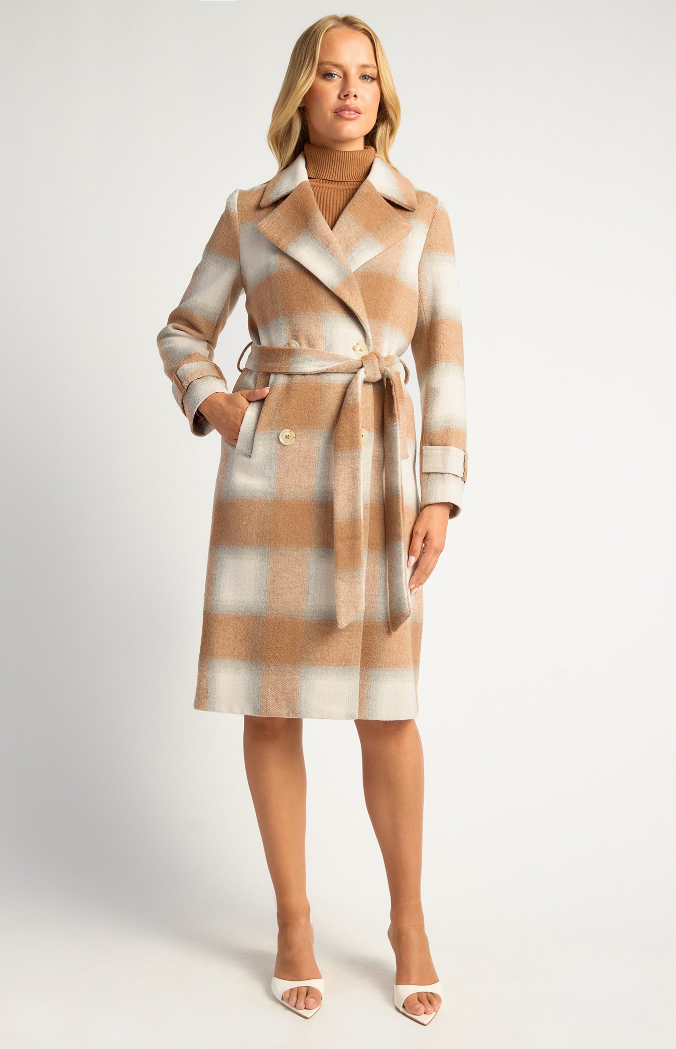 Checkered Double Breasted Faux Wool Coat  AJT315-3B