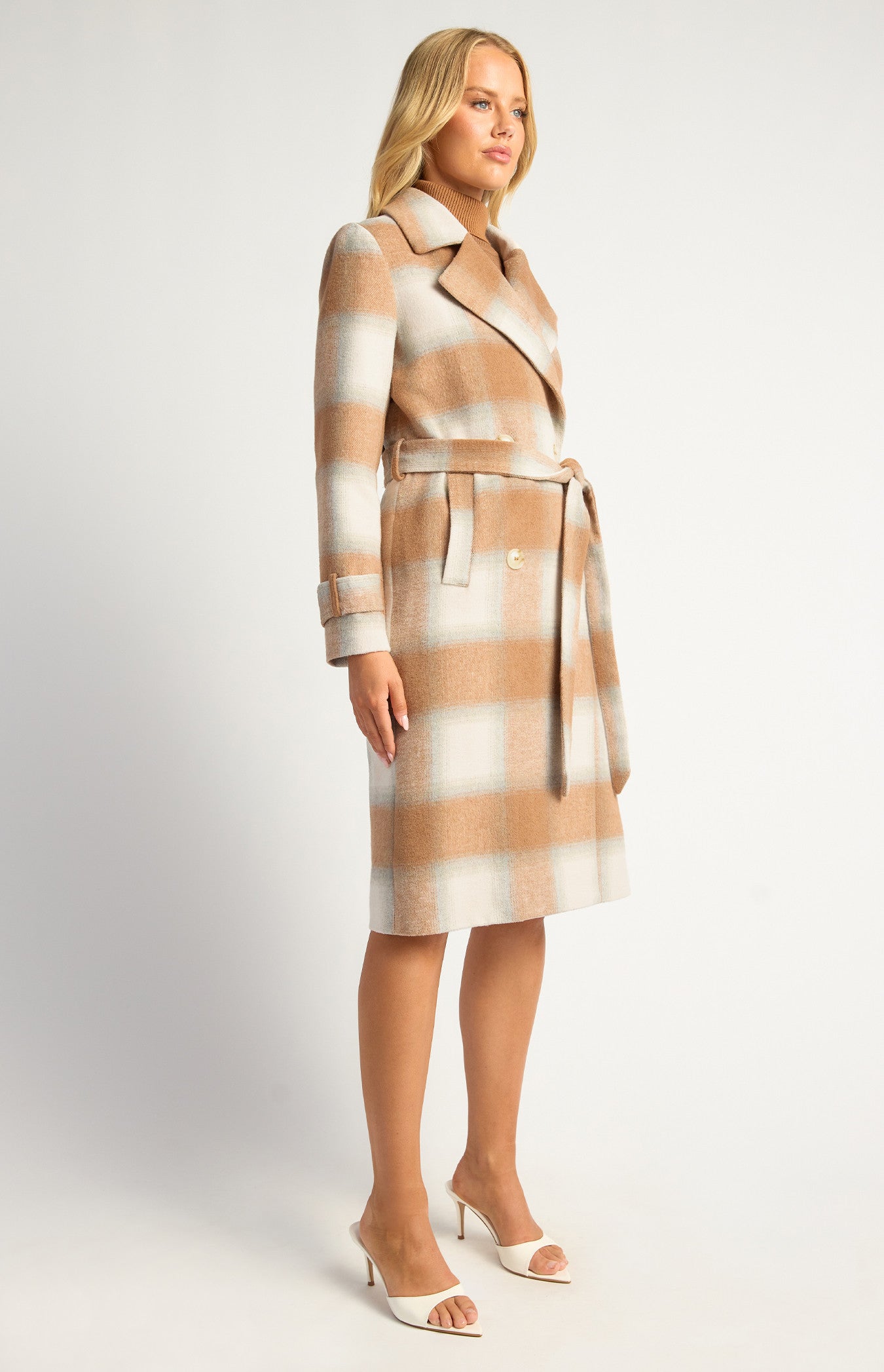 Checkered Double Breasted Faux Wool Coat  AJT315-3B