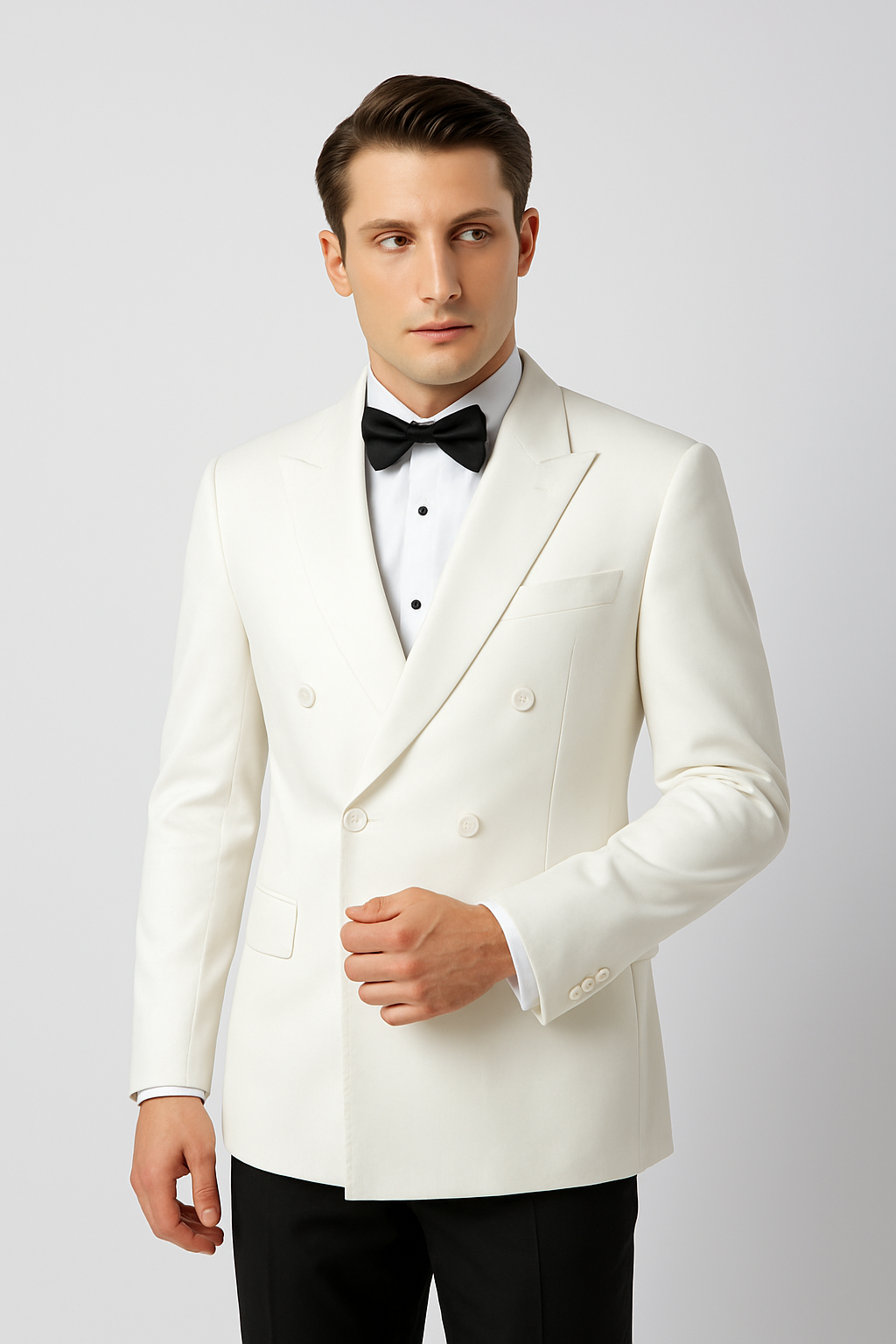 SONGA COL Custom Ivory Double Breasted Suit Jacket with Ivory Lapel 2093