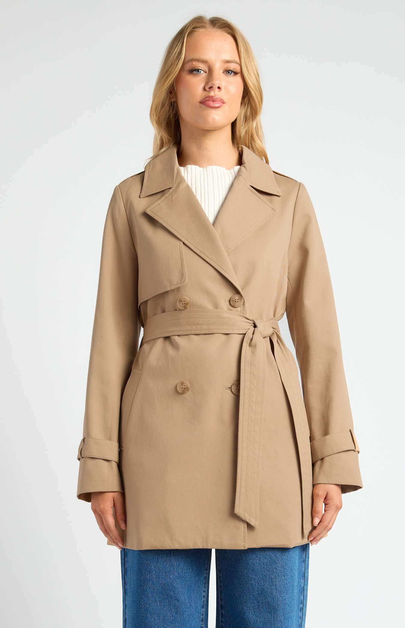 SOGNA COL Double Breasted Cropped Trench Coat SJT410A