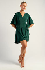 SOGNA COL Bell Sleeve Faux Wrap Dress with Layered Frill Hem SDR1521A