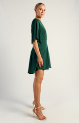 SOGNA COL Bell Sleeve Faux Wrap Dress with Layered Frill Hem SDR1521A