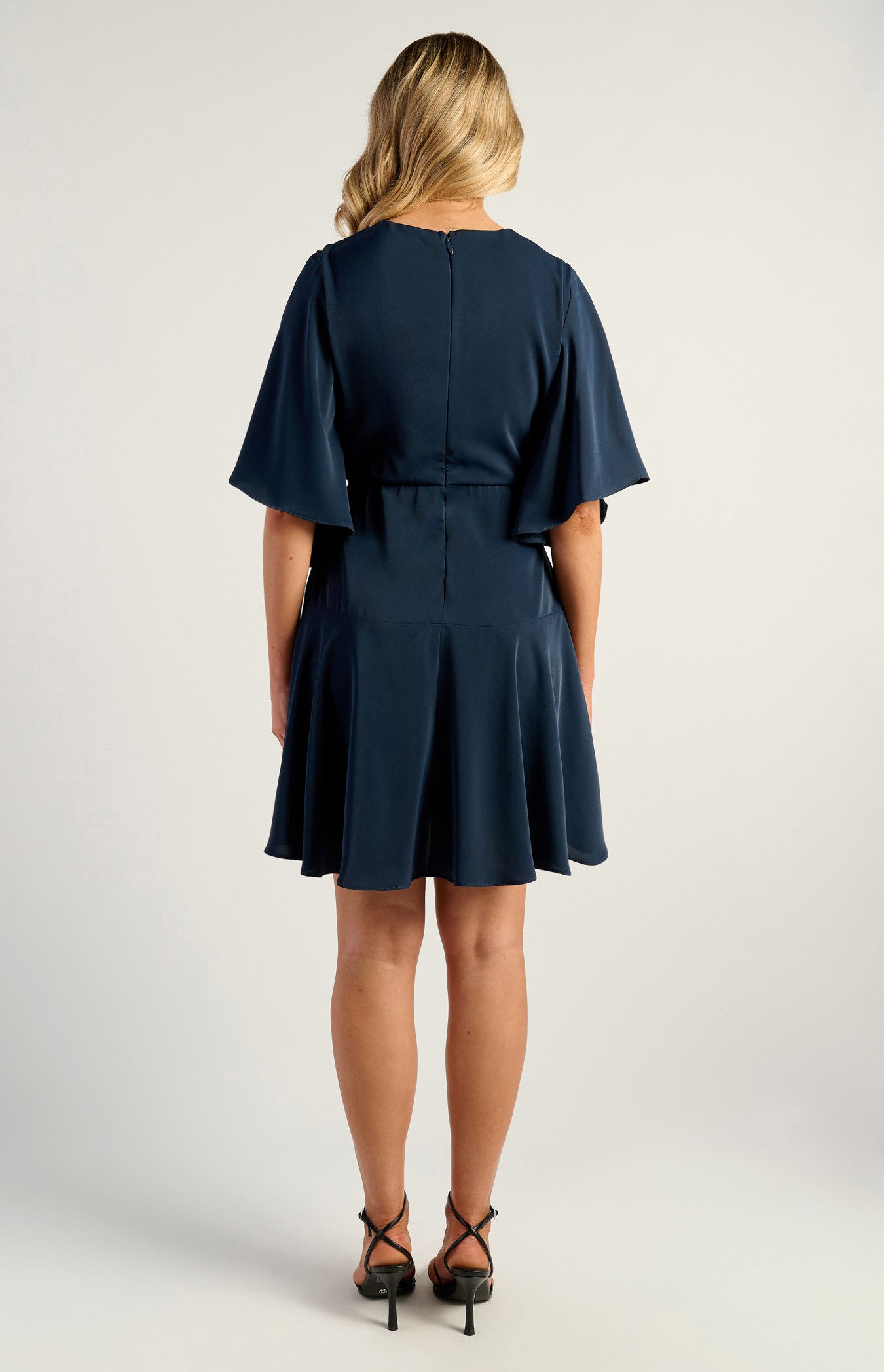 Bell Sleeve Faux Wrap Dress with Layered Frill Hem SDR1521A