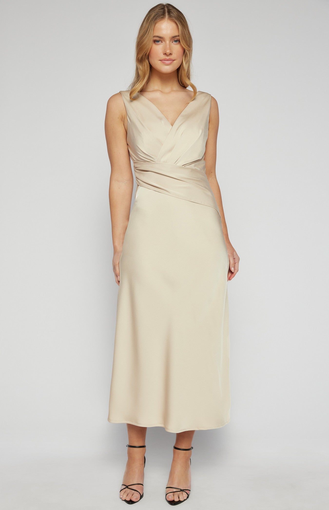 Cross Front Satin Midi Dress SDR1593A