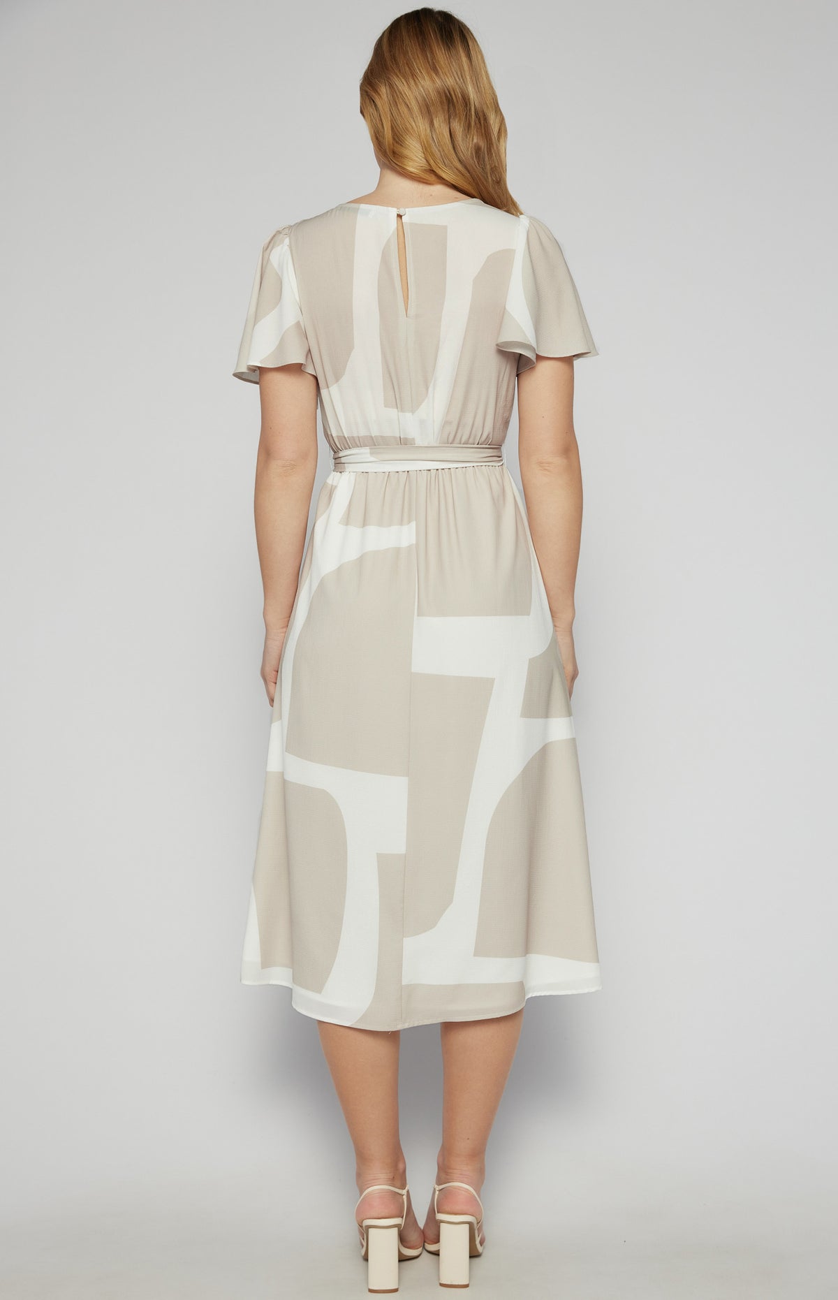 SOGNA Abstract Midi Dress SDR1604A – beige – product view