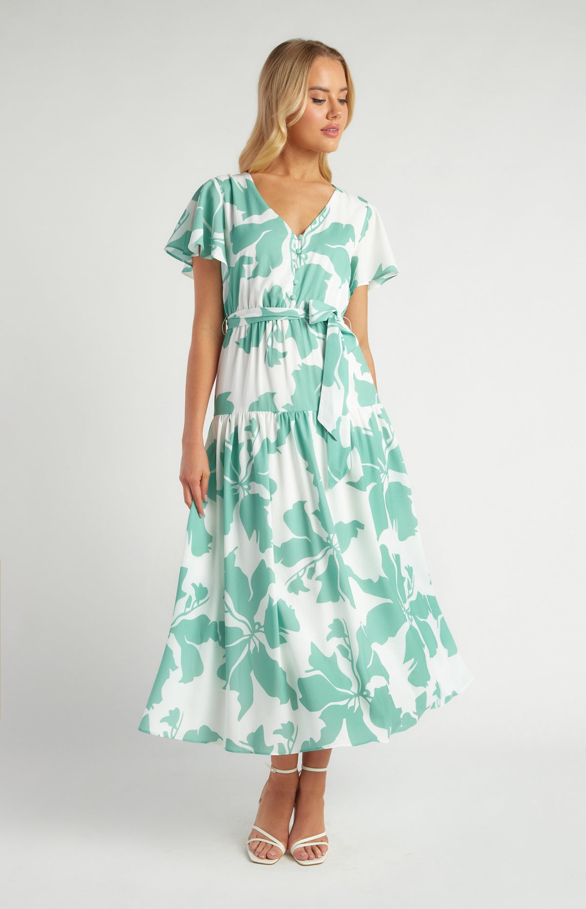 SOGNA Button Front Floral Midi Dress SDR1650A | Race Day