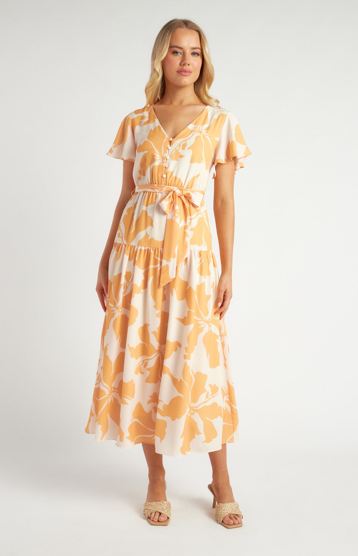 SOGNA Button Front Floral Midi Dress SDR1650A | Race Day