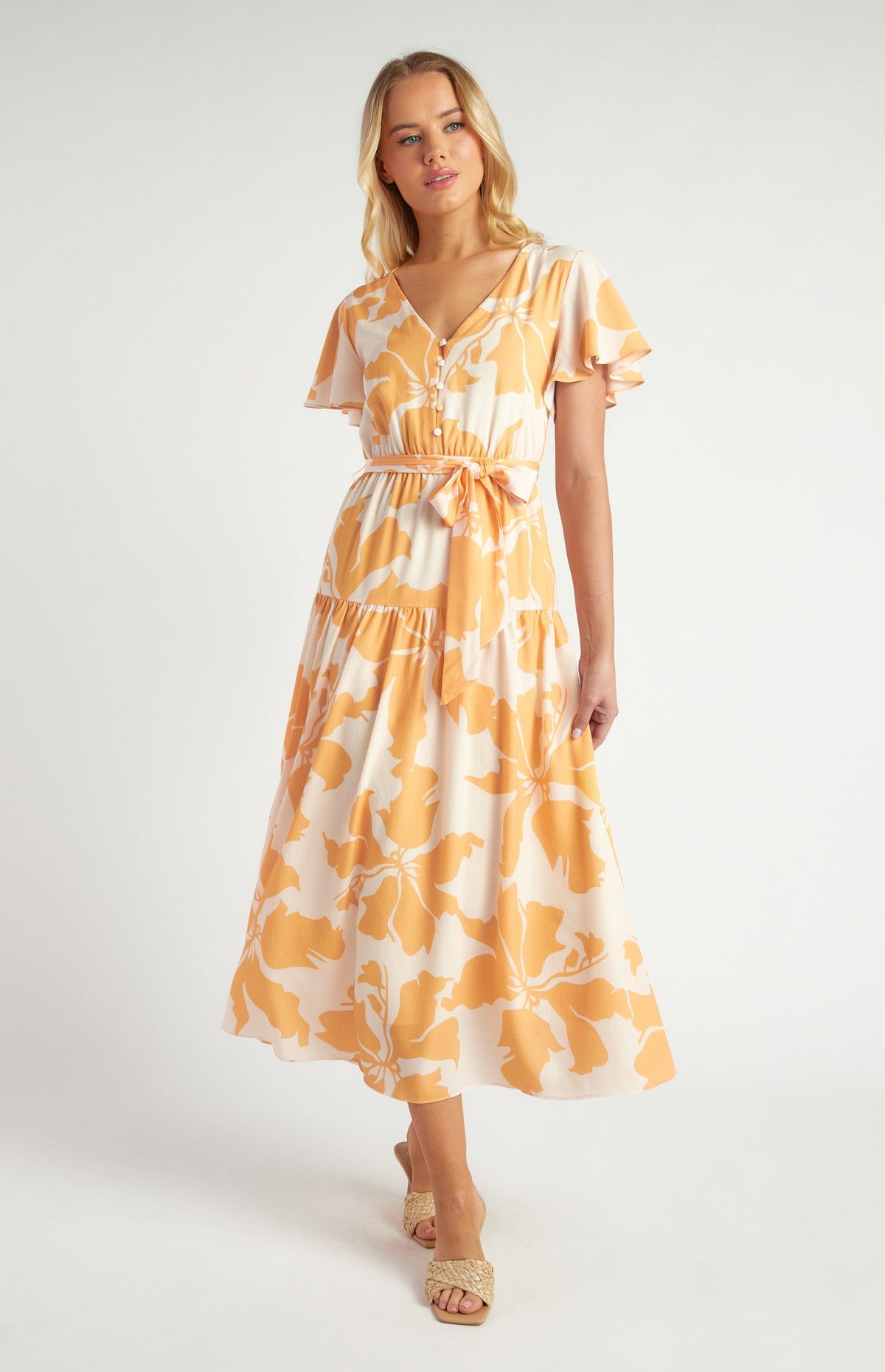 SOGNA Button Front Floral Midi Dress SDR1650A | Race Day