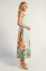 SOGNA COL Strapless Placement Print Floral A-Line Midi Dress SDR1691-2B