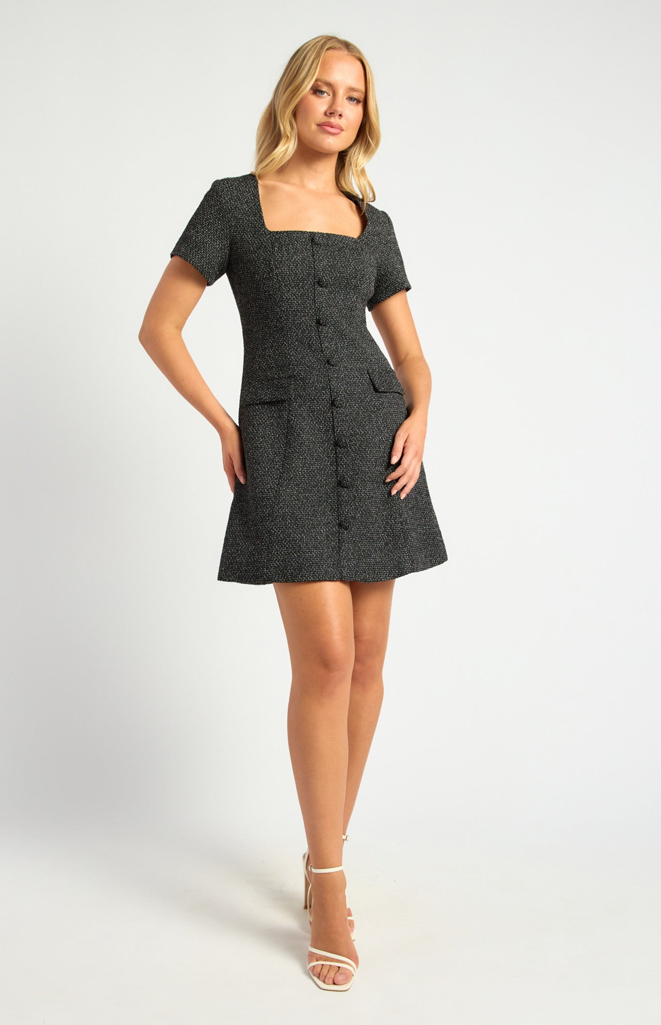 SOGNA COL Tweed Mini Dress with Front Buttons SDR1727A