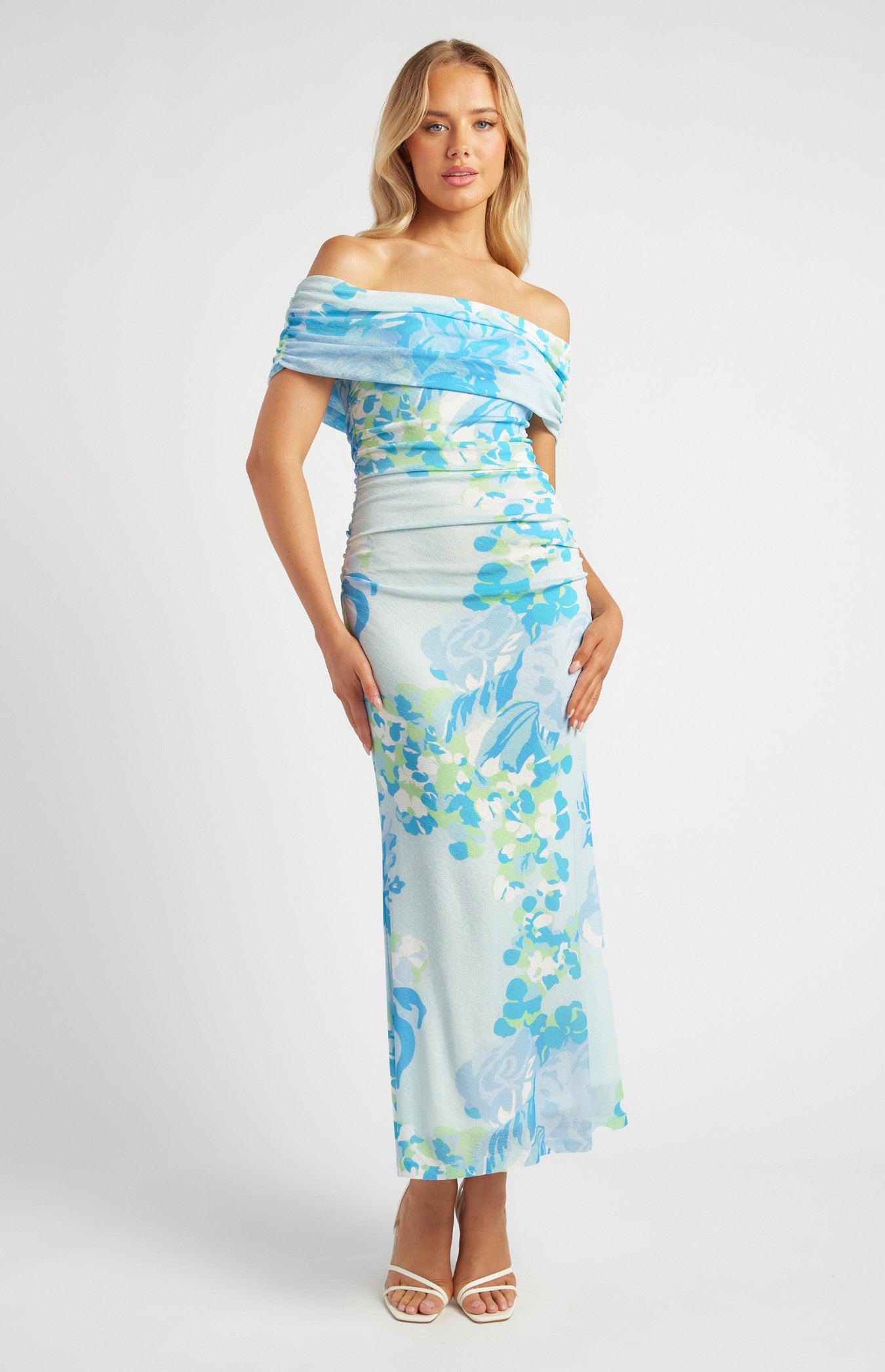 SOGNA COL Tissue Jersey Off Shoulder Floral Print Maxi Dress SDR1729A