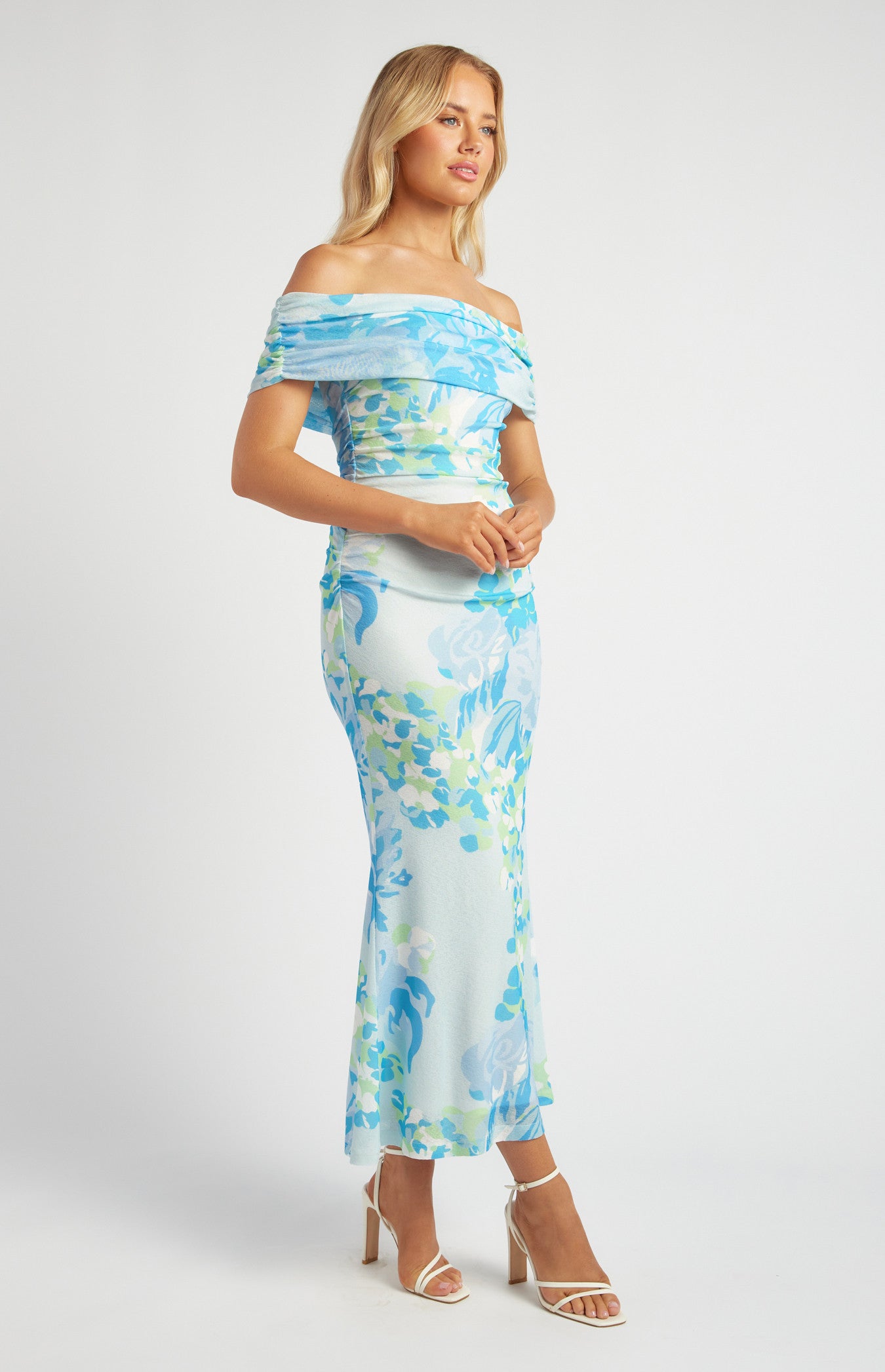 SOGNA COL Tissue Jersey Off Shoulder Floral Print Maxi Dress SDR1729A