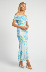 SOGNA COL Tissue Jersey Off Shoulder Floral Print Maxi Dress SDR1729A