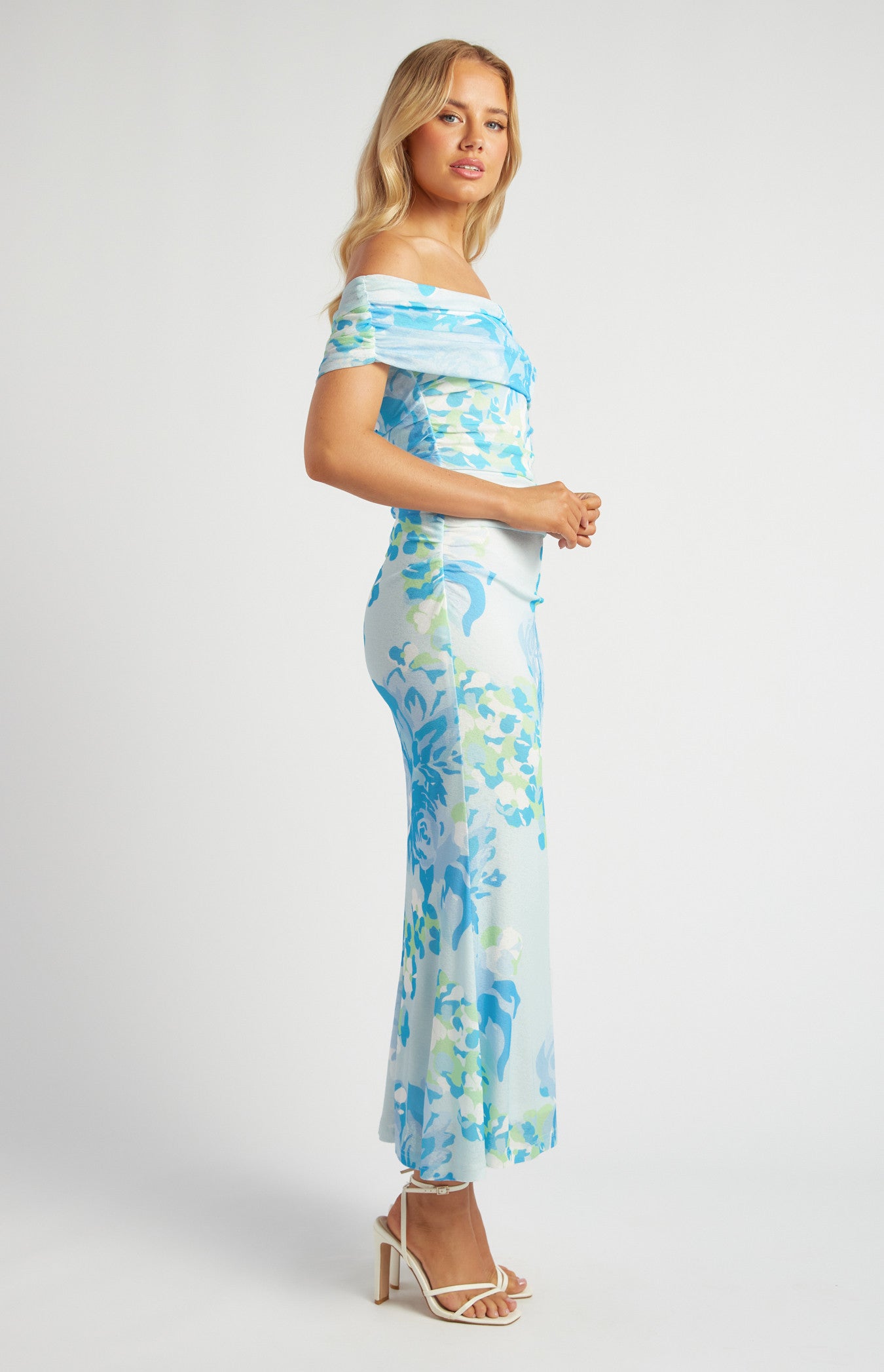 SOGNA COL Tissue Jersey Off Shoulder Floral Print Maxi Dress SDR1729A